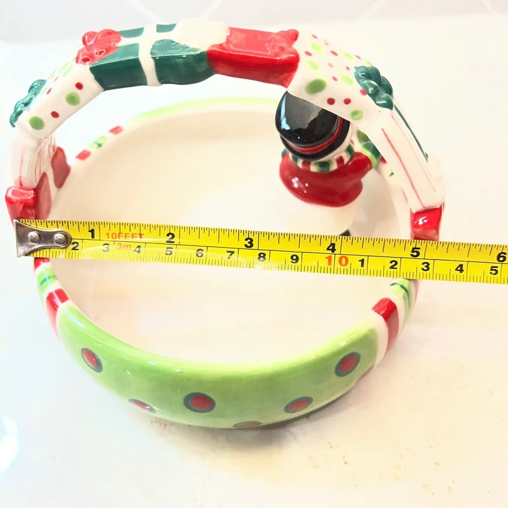 Fitz & Floyd Essentials Merry Christmas Snowman Presents Basket Candy Dish Bowl